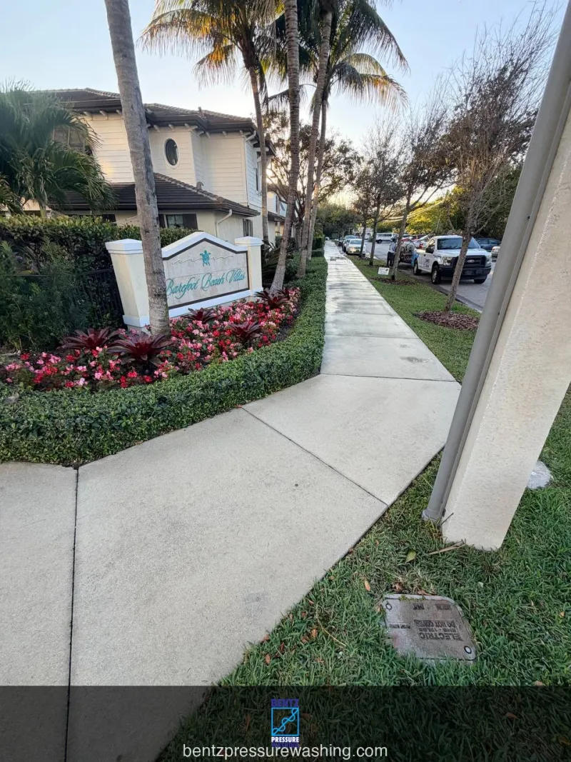 Managed-community walkway after exterior cleaning in South Florida