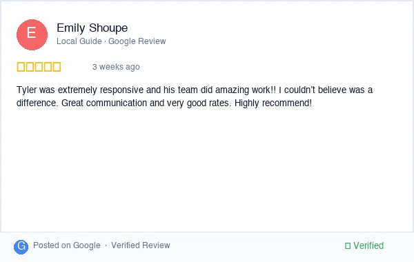 5-star Google review from Tom A. - professional owner operator